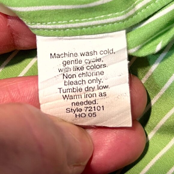 J. Crew 80s 2-Ply 100% Cotton Green & White Striped Long-Sleeve Button-Up SZ Lr - Picture 3 of 5